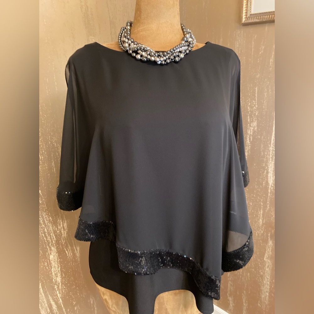 NWT MSK WOMEN (Macy’s) Sheer Black Sequined Evening Blouse Size 2X